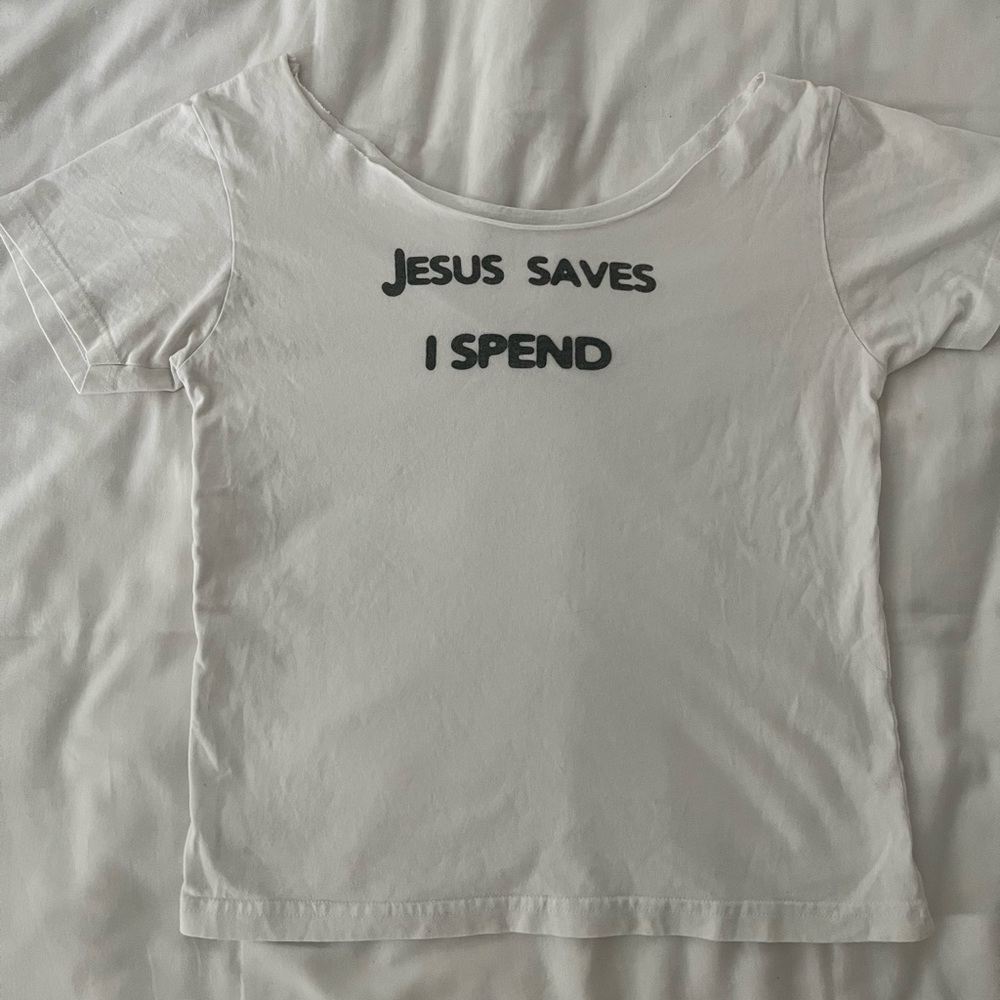 off the shoulder jesus saves graphic tee